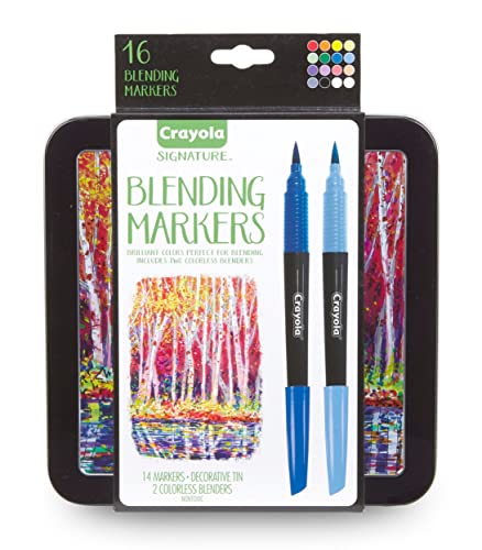 Image of Crayola Blending Marker Kit with Decorative Case, 14 Vibrant Colors & 2 Colorless Blending Markers