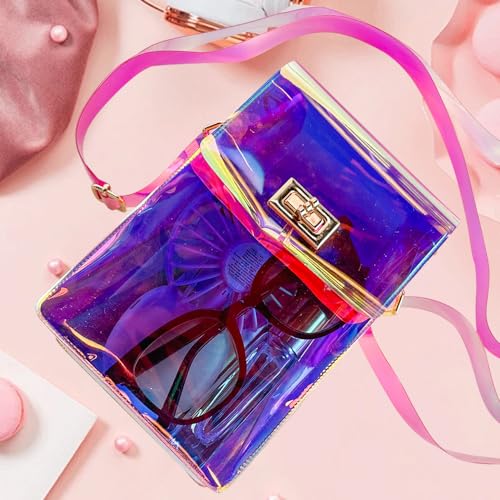 Image of Holographic Clear Bag Stadium Approved - Iridescent Jelly Crossbody PVC Purse with Strap for Women | Holographic