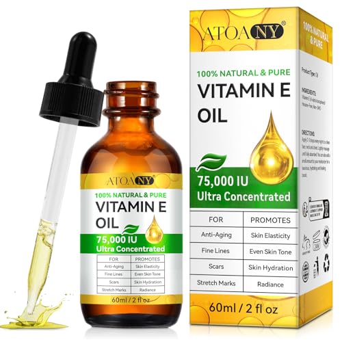 Aceite de Vitamina E Liquida para Cuidado Facial, Aceite de vitamina E 75.000 UI, Vitamina E para el Cuidado de la Piel - para Cara - Cabello - Uñas, 60ml