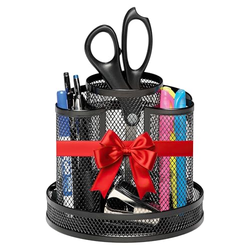 Rolodex Desk Organizer, Rotating Office Supply Caddy, Mesh Black (6.5