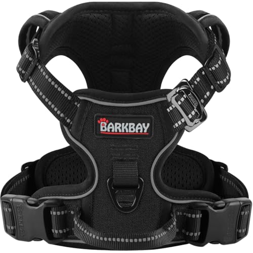 BARKBAY Dog Harness No Pull 3 Buckles for Medium Dogs - Adjustable, Reflective, Comfortable, No Choke, Heavy-Duty - Perfect for Outdoor Training, Walking, and Hiking - Strong & Durable - M & Black