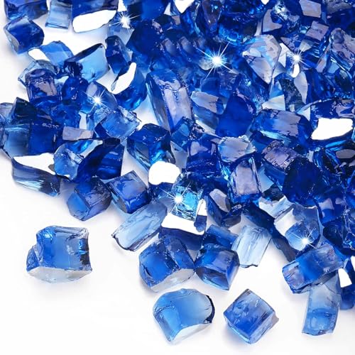 Image of Pulovin 10 lbs Fire Glass for Propane Fire Pit, 1 /2 Inch Fire Pit Glass Rocks for Gas Fireplace, Reflective Glass Rocks for Fire Pit Table, Cobalt Blue