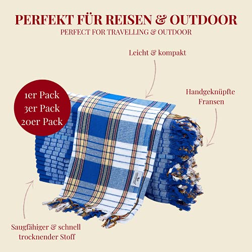 Carenesse Hamamdoek, pakket 20 stuks, CLASSIC blauw geruit, 100% katoen, 80 x 170 cm, licht, kleine pakmaat, pestemal… - Image 4