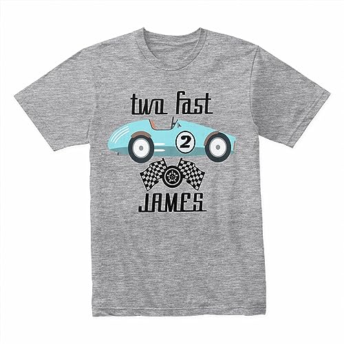 Personalized Personalized Two Fast two curious T-Shirt, Two Fast Two Curious Shirt Race Car Plaid Letter Print Kids Birthday Tee Retro 70S Vintage Curious Birthday Party Top
