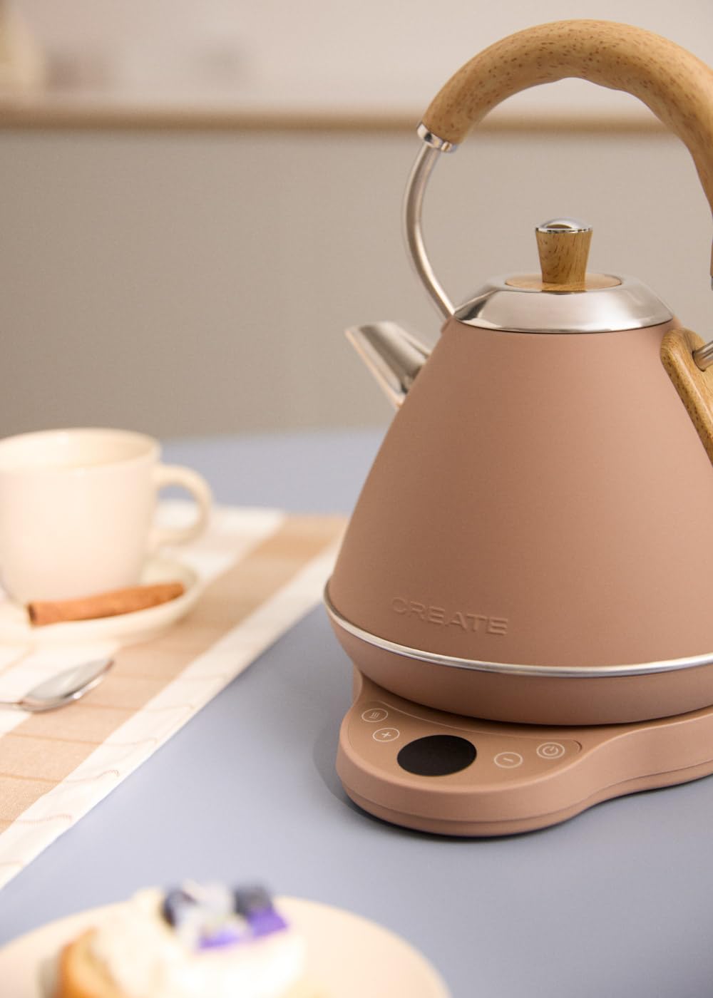 CREATE/KETTLE RETRO PRO/Bouilloire électrique 1 L avec contrôle de température moka/Système d’arrêt automatique, ébullition rapide, base antidérapante, panneau transparent, 1200W