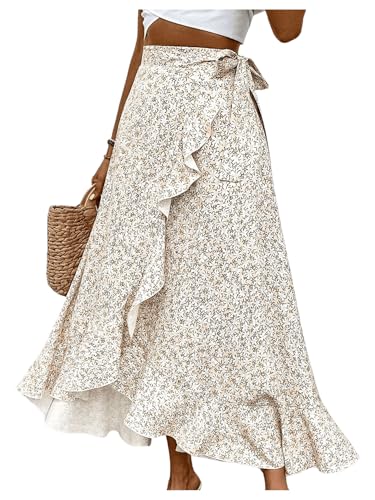 OYOANGLE Women's Floral Print Ruffle Skirt