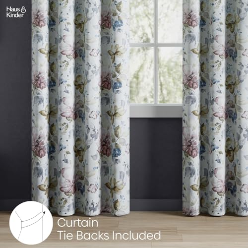 Image of haus & kinder Blackout Door Curtains 7 Feet Long Pack of 2 Door Curtains, 7 Feet Curtains for Door, 70% Room Darkening (Petal Poetry Printed, 114x213 CM)