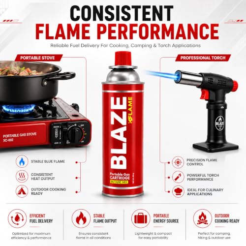 Image of 225g Butane Gas Canister, Pack of 2 - Camping Stove Fuel | Fits cassette stoves, portable camping stoves and culinary blow torches. Self-sealing bayonet valve, clean burning.