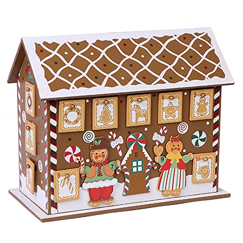 Calendrier De Compte à Rebours De Noël en Bois avec 24 Tiroirs, Ornement De Comptoir Cottage Ornement, Boîte-Cadeau De Bonbons, Boîte De Rangement en Attente De Remplissage-32.5*26.5cm-Ⅰ Cover