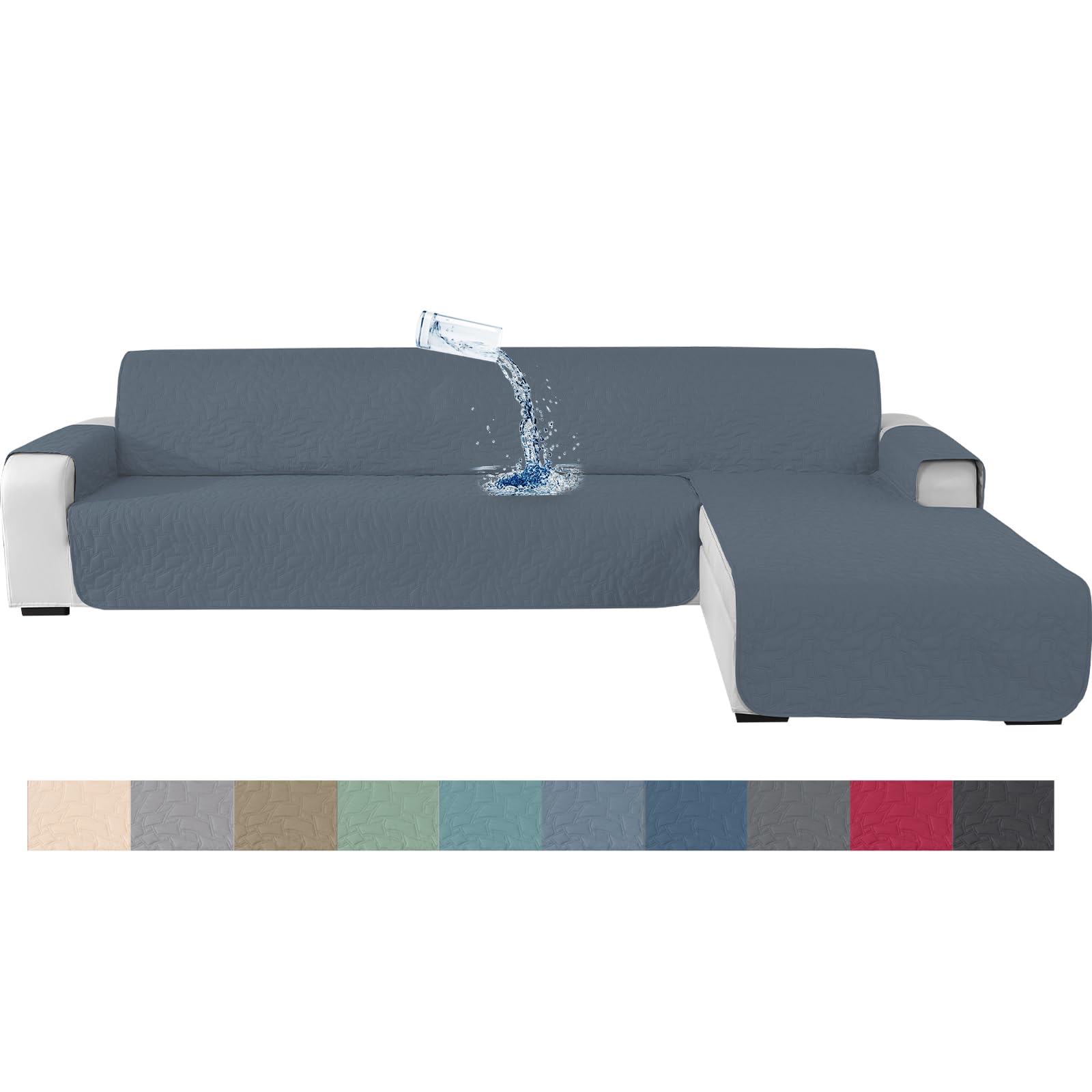 Ystyle Funda Sofa Chaise Long 2 Plazas, Funda Sofa Chaise Longue, Cubre Sofa Chaise Longue Impermeable, Funda Sofa L, Funda De Sofa Chaise Longue Ajustables, Funda Cheslong (210cm, Azul Gris) Global Recycled Standard Global Recycled Standard Global Recycled Standard