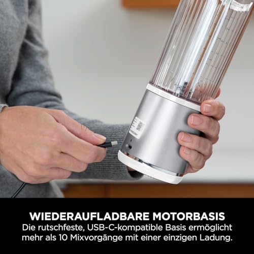 Ninja Blast Tragbarer Mixer / Blender / Smoothie Maker, 530ml Becher, Auslaufsicherer Deckel, Leistungsstarker Mini Standmixer, Kabellos & Wiederaufladbar, Zerkleinert Eis & Obst, Weiß, BC151EUWH