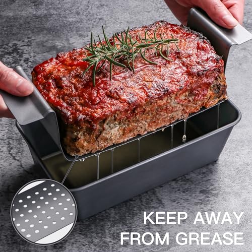HONGBAKE Bread Tin Loaf Tin, Meatloaf Pan with Drain Tray, 9 x 5 Inches Loaf Pans with Insert, Nonstick Meat Loaf for Baking, Reduce The Fat and Kick Up The Flavor(24x13.4x7.6cm) - Image 3