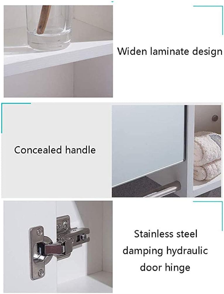 Solid Wood Sliding Bathroom Mirror Cabinet Wall Mounted Bathroom Mirror Cabinet 5 Shelves Storage Unit Furniture,White-80 * 73 * 14cm