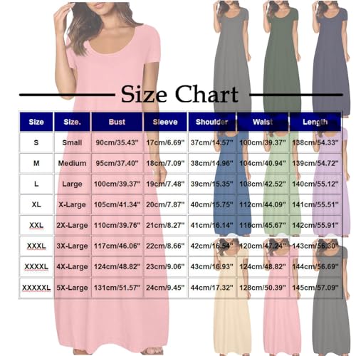 Vestidos Verano Mujer 2025 Rebajas,Talla Grande Vestidos de Mujer Casual Manga Corta Color Sólido Vestido Verano Maxi Cuello Redondo Sueltos Vestido Camiseta Elegante Fiesta Playa Vacaciones