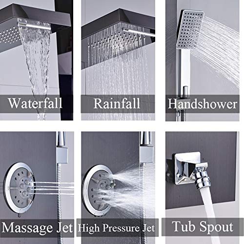 Alenart Shower Panel System, Massage Jets Handheld Sprayer, Rainfall Waterfall Shower Head Stainless Steel Wall Mount Massage Multi-Function Bathroom Shower Panel Tower System,Black… #TOP4