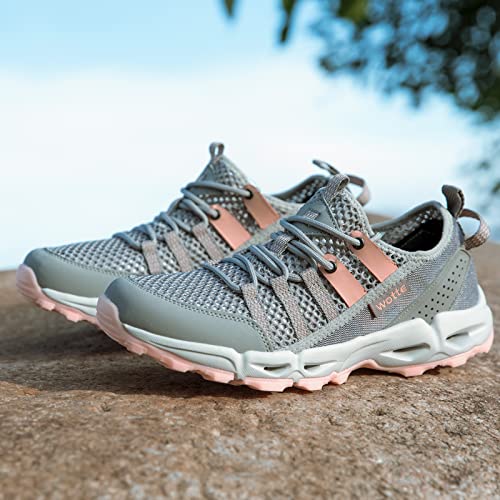 Auzons Womens Water Hiking Shoes Light Travel Quick Dry Mesh Outdoor Non-Slip Sneakers Aqua Shoes Pink Size 6 #TOP5