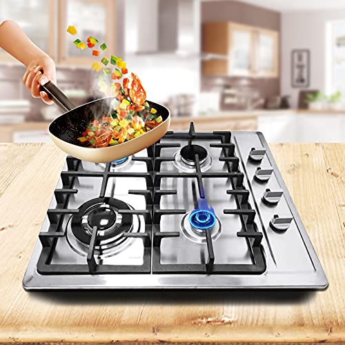 Gas Stove Gas Cooktop 4 Burners,23" Portable Stainless Steel Built-In Stove Top Gas Cooktop Easy To Clean For Kitchen, Apartments, Outdoor (23 * 20") #TOP25