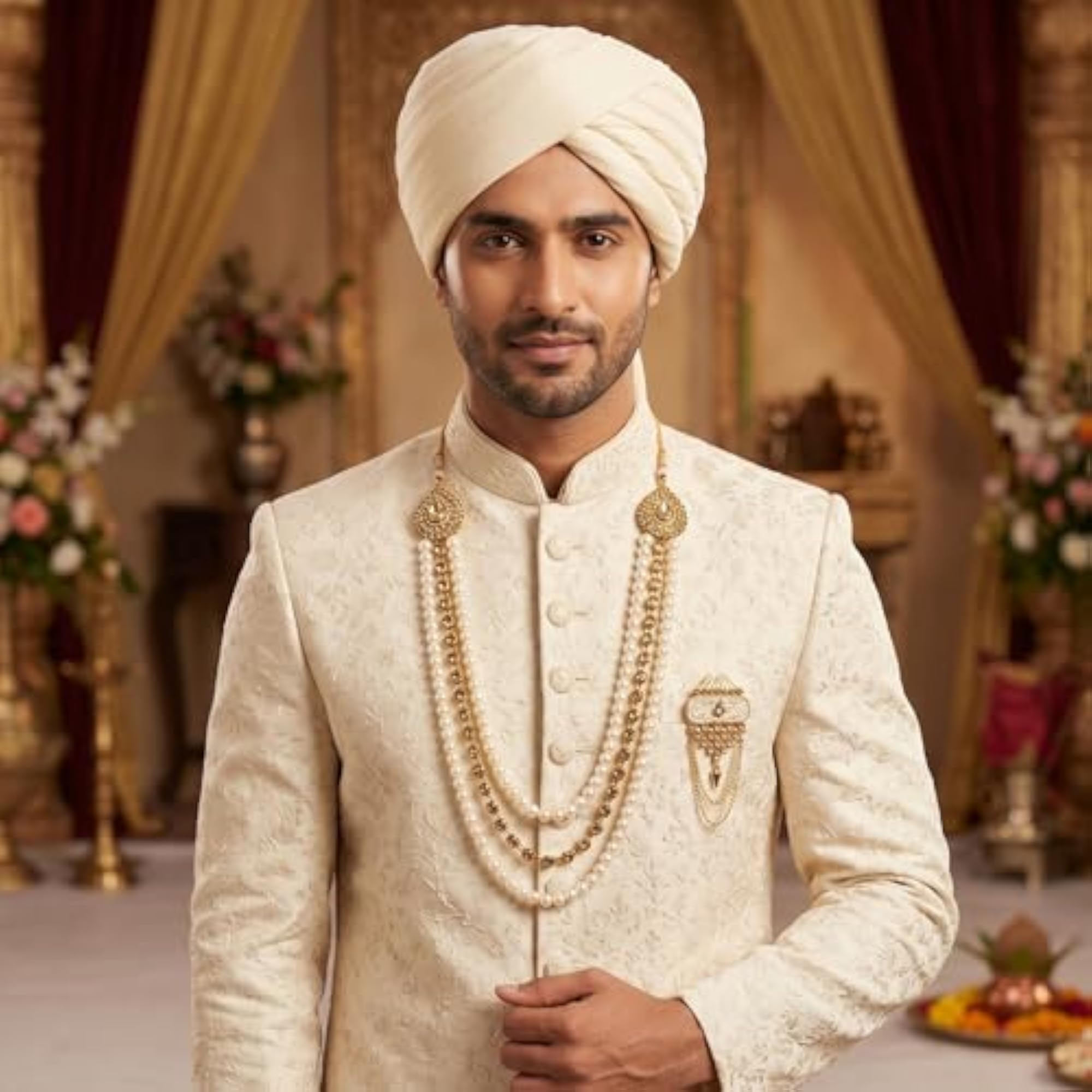 Men's Dulha Sherwani Necklace & Brooch Set for Weddings