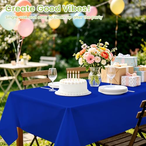 Image of Mulbozy 4 Pcs Blue Plastic Table Cloth Disposable, 54 x108 Inch