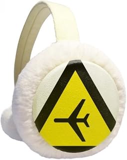 Warning Symbol Yellow Black Plane Aquecedor de orelhas de inverno em tricô de lã peluda para ambientes externos