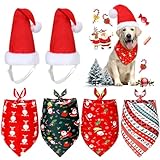 Christmas Dog Bandanas Hat Set 4 Pieces Christmas Dog Bandana Adjustable Pet Triangle Scarf and 2 Pieces Pet Santa Hat for Cats Costumes(Santa Patterns,Large)