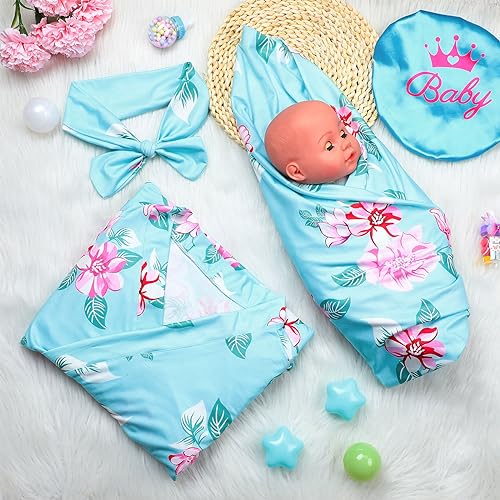 Image of Mepase 5 Pcs Mommy and Me Hospital Matching Outfits Maternity Robe Swaddle Blanket Baby Girl Boys Headband Hat for Mom Baby