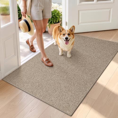 LUMI Ultra Thin Door Mats for Inside Entry 36"x56", Front Door Mat, Khaki