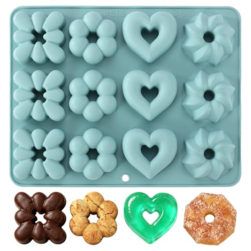 Heyiminy Donut Pan, 12 Cavity Silicone Donut Baking Pan, Non-Stick