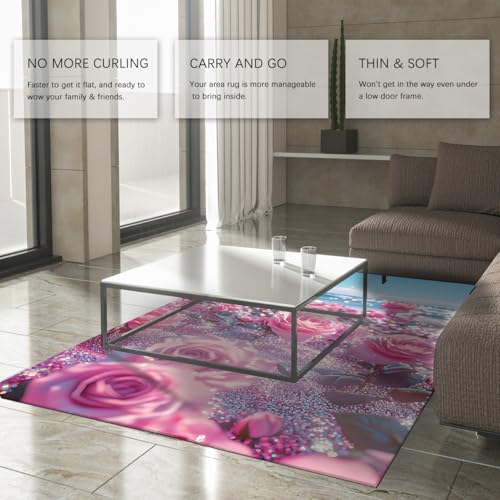 Tapis salon rose 90x150cm petite carpette chambre et descente de lit - 4