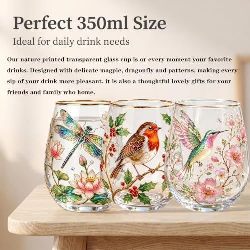 Verres à jus transparents Magpie 350 ml imprimés colibris durables