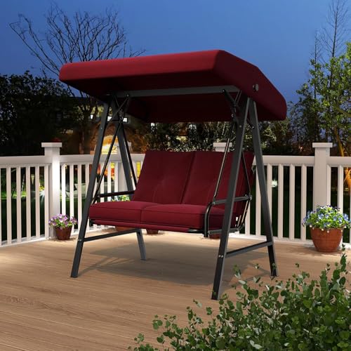 Image of AECOJOY 2-Seat Outdoor Patio Swing Chair with Adjustable Canopy, Porch Swings Chairs for Adult, Outside Swing Bench with Removable Cushion, Suitable for Backyard, Garden, Yard, Poolside, Balcon (Red)