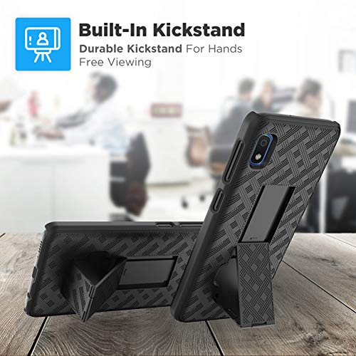 Rome Tech Holster Case With Belt Clip For Samsung Galaxy A10E [Not For A10] Slim Heavy Duty Rugged Phone Cover With Kickstand Compatible With Samsung Galaxy A10E - Black #TOP4