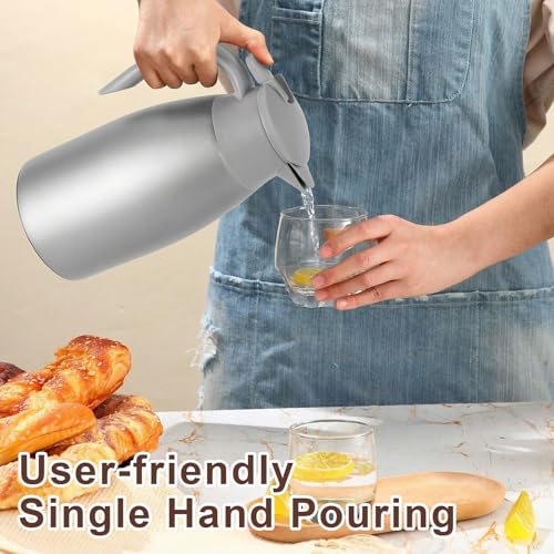 Image of Norme 2 Pcs Thermal Coffee Carafe Insulated Stainless Steel Coffee Carafe for Hot Liquid Vacuum Thermal Pot Creamer Pitcher Dispenser with Brushes Keeping Hot Water Milk(Gray,68 oz)