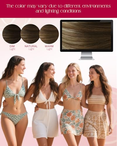 Image of Moresoo Nano Bead Hair Extensions, Brown Bleach Blonde Balayage, 16 Inch | 50g 50 strands, flexible bead placement, natural movement for everyday styling and added density