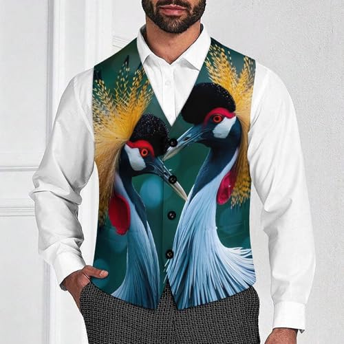 A Pair of Gray Crowned Cranes Novelty Men's Suit Vest Funny Formal Dress Vests Business Waistcoat2