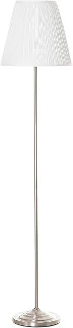 HOMCOM Modern Steel Floor Lamp with Pleated Fabric Lampshade Floor Switch, Home Style Standing Light for Living Room, Bedroom, Office, 164cm, White and Silver