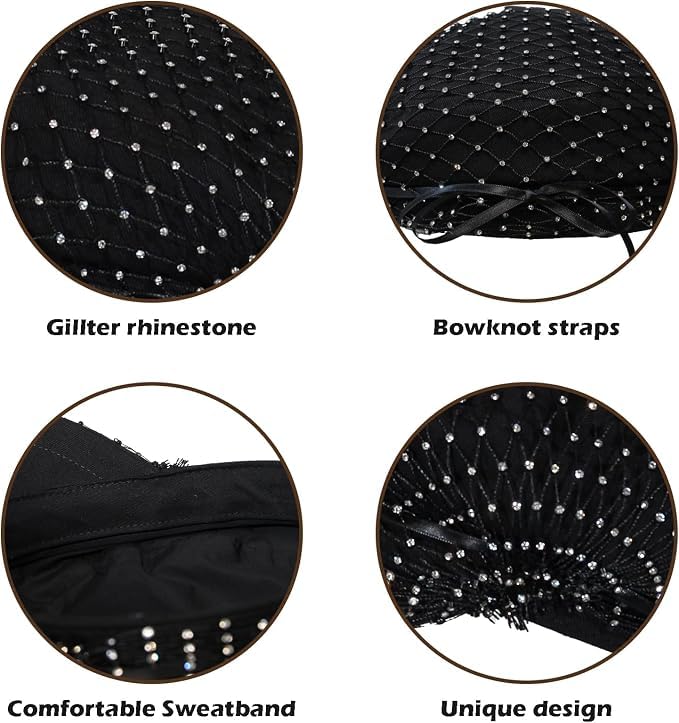 HAPPYPOP Cappello Newsboy Donna con Strass e Rete Stile Vintage