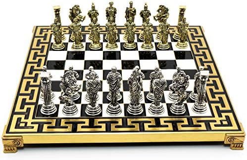 Handmade Romans Metal Chess Set in Wooden Box