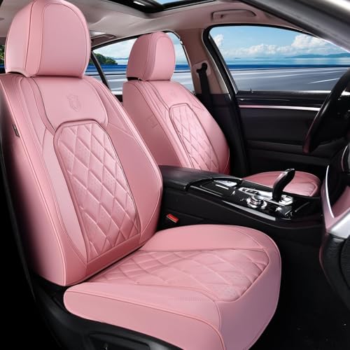 Image of Coverado Front Seat Covers, Luxury Faux Leather Seat Covers for Cars, Pink Car Seat Covers, Car Seat Protector Waterproof, Automotive Interior Accessories Universal Fit for Most Sedans, SUVs, Trucks