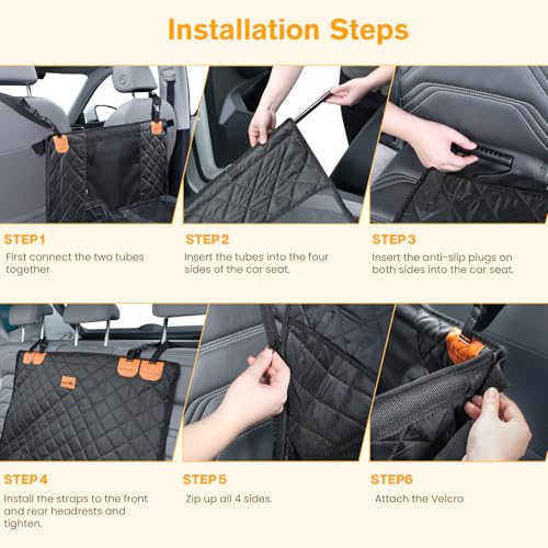 pecute Extra Stabiler Hunde Autositz, Verstärkter Hundesitz Auto für Mittlere und Großer Hunde, Wasserdichter Rutschfester Haustierautositz Kratzfester mit 4 Befestigungsgurten - Schwarz