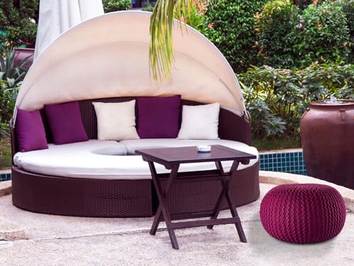 kreatives Wohnen Pouf Premium ø45cm Sitzhocker Strickpouf Innen Terrasse Pool Garten nachhaltig Bordeaux - Amaranth