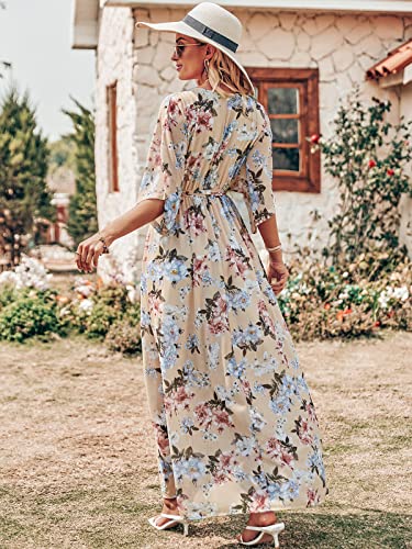 Image of ANRABESS Womens 1 /2 Sleeve Beach Wedding Guest Maxi Dresses 2026 Summer Wrap V Neck Boho Floral Flowy Slit Long Dresses