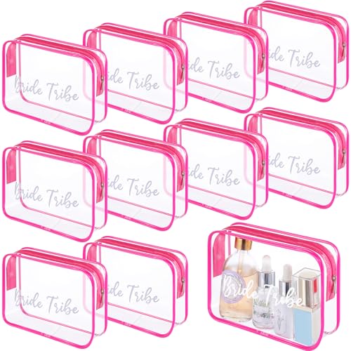 Amylove 10 Pcs Bride Cosmetic Bag Clear Makeup Bags Toiletry Bag Makeup Travel Cosmetic Pouch Clear PVC Bags for Wedding Party Bridesmaid Proposal Bridal Gift (Rose Pink)