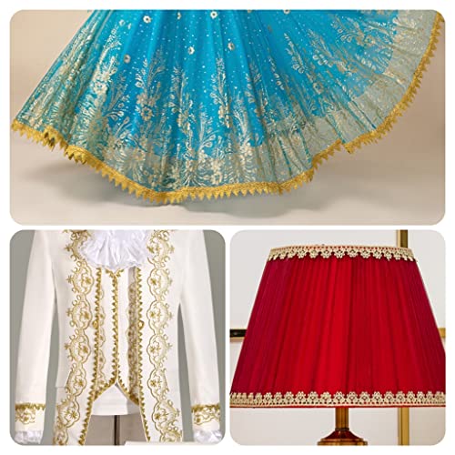 Length15 Yards，Width4Cm/1.57Inch, (Gold&Green) Sequins Lace Trim Craft Ribbon Decorated Gimp Trim For Wedding Bridal,Performance Costumes Or Jewelry, Crafts And Sewing（Gold&Green-4Cm） #TOP5