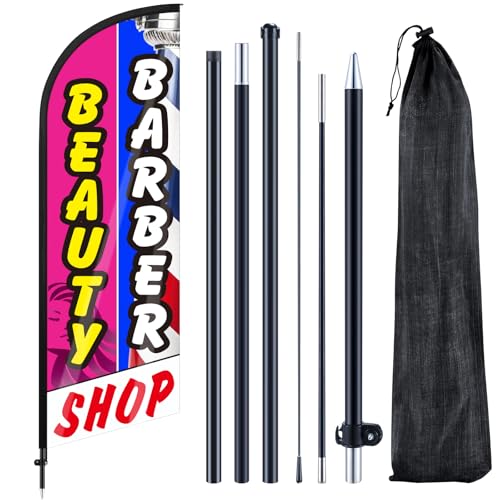 Remagr Beauty Barber Feather Flag 7 Ft with Pole Stake for Shop