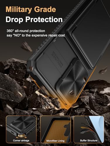 Image of Vihibii PC,Silicone For Samsung Galaxy S25 Plus Wallet Case With Card Holder(4 Cards)[RFID Blocking] & Slide Camera Cover & Raised Edges Protect Screen,Shockproof Rugged Case S25+ 6.7 inch 2025,Black