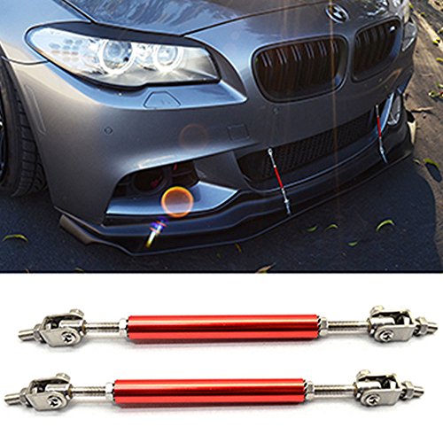IKON MOTORSPORTS Adjustable Universal Fit Most Vehicles Front Bumper Lip Splitter Diffuser Strut Rod Tie Support Bars 2PCS Red