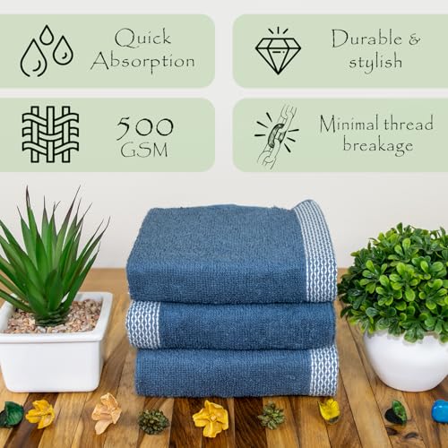 Image of RANGOLI 100% Bamboo Face Towel Set of 3, 500 GSM, Quick Dry Towels for Face, Gym, Travel, Ultra Soft Highly Absorbent, 30Cm X 30Cm, Blue