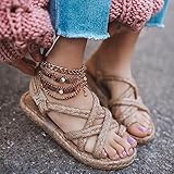 MIAOZHANG Slippers Hemp Rope Cross Tie Weaving Flat Sandals Women Shoes Comfortable Slippers Peep Toe Beach Shoes Outdoor Daily Walking Sandals,4,CN 39