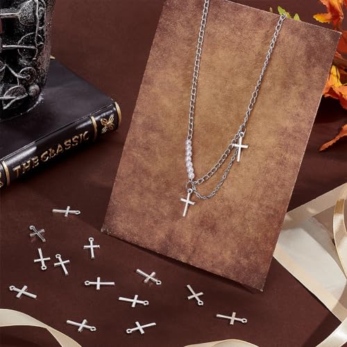 UNICRAFTALE 100 pcs Cross Charms Tibetan Style Cross Pendants Metal Charms Pendants Antique Silver Small Punk Charm for Jewelry Making Crafting Findings Accessory for DIY Necklace Bracelet - Image 2